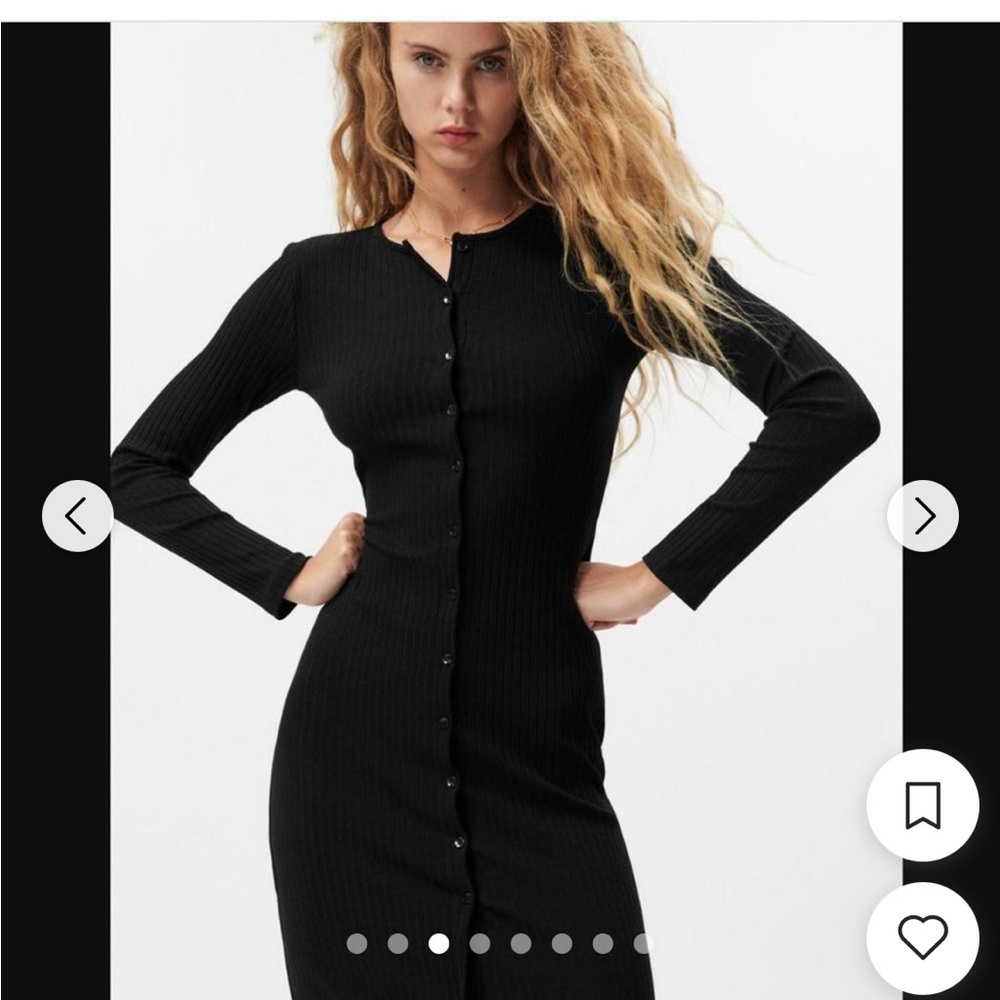 Zara Black Ribbed Button-Front Midi Dress - Picture 4 of 8